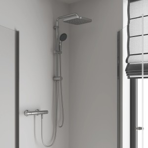 Grohe QuickFix Duschgarnitur Vitalio Start 250 Cube mit Kopf- und Handbrause, Wandmontage.
