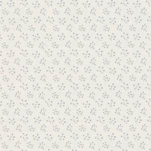 Blau-weiße Blümchentapete im Landhausstil mit floralem Muster, ideal für die Küche.