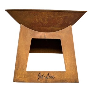 Jet-Line Feuersäule Fargo in Rostoptik mit Holzfach, 60x71x71 cm.