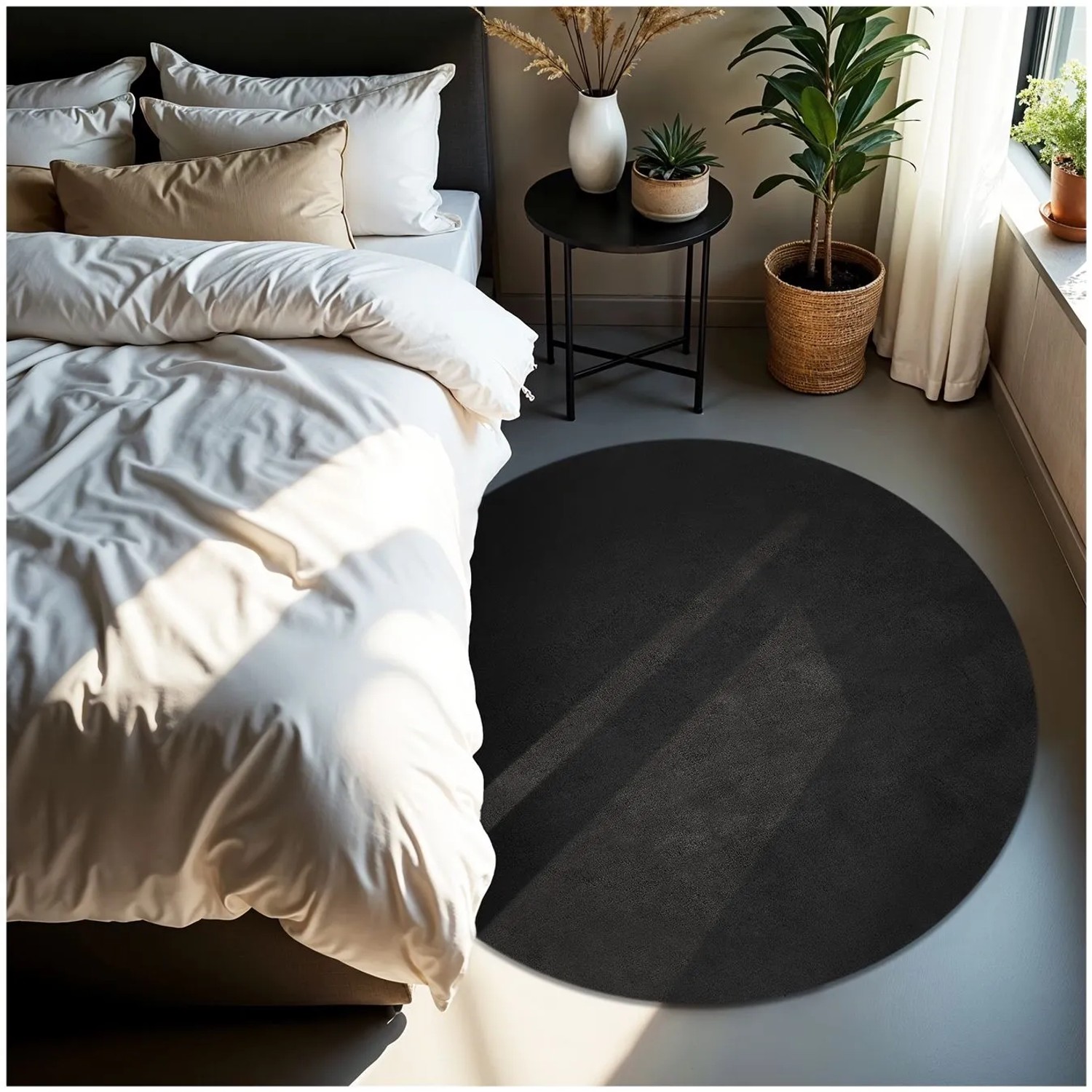 Tectake Kurzflorteppich Soft Zone Verschiedene Größen und Farben Flauschige Oberfläche  1630 G M² Florgewicht Ø 120 cm 120 x 120 x 1 50 cm Schwarz