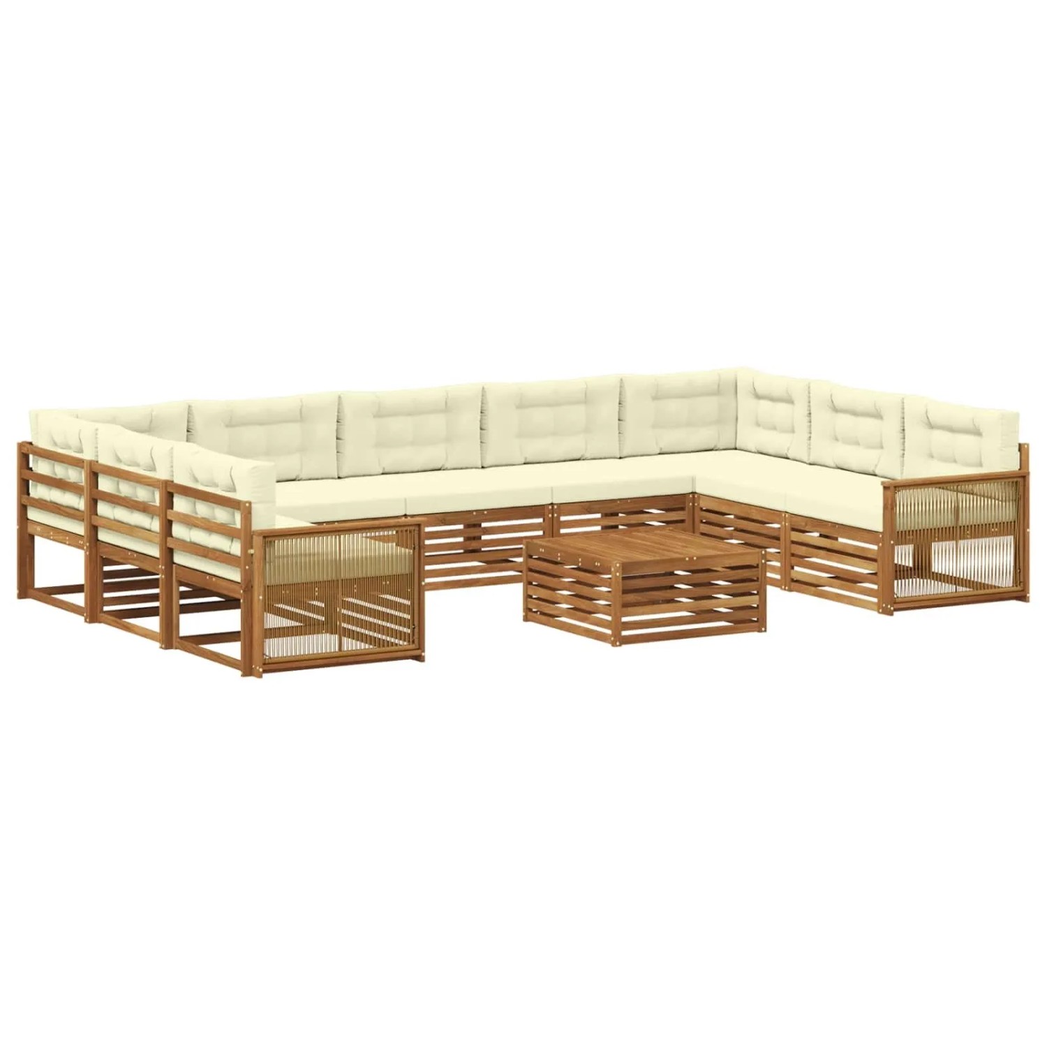 vidaXL Outdoor-Sofagarnitur 10 Stk Natur und Creme Massivholz Akazie 3383868