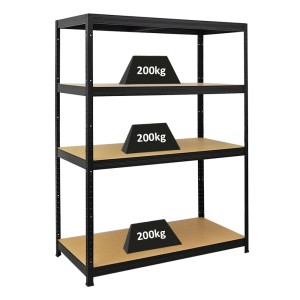 Schwarzes PROREGAL Schwerlastregal Big Elephant mit 4 Böden, Fachlast 200kg.