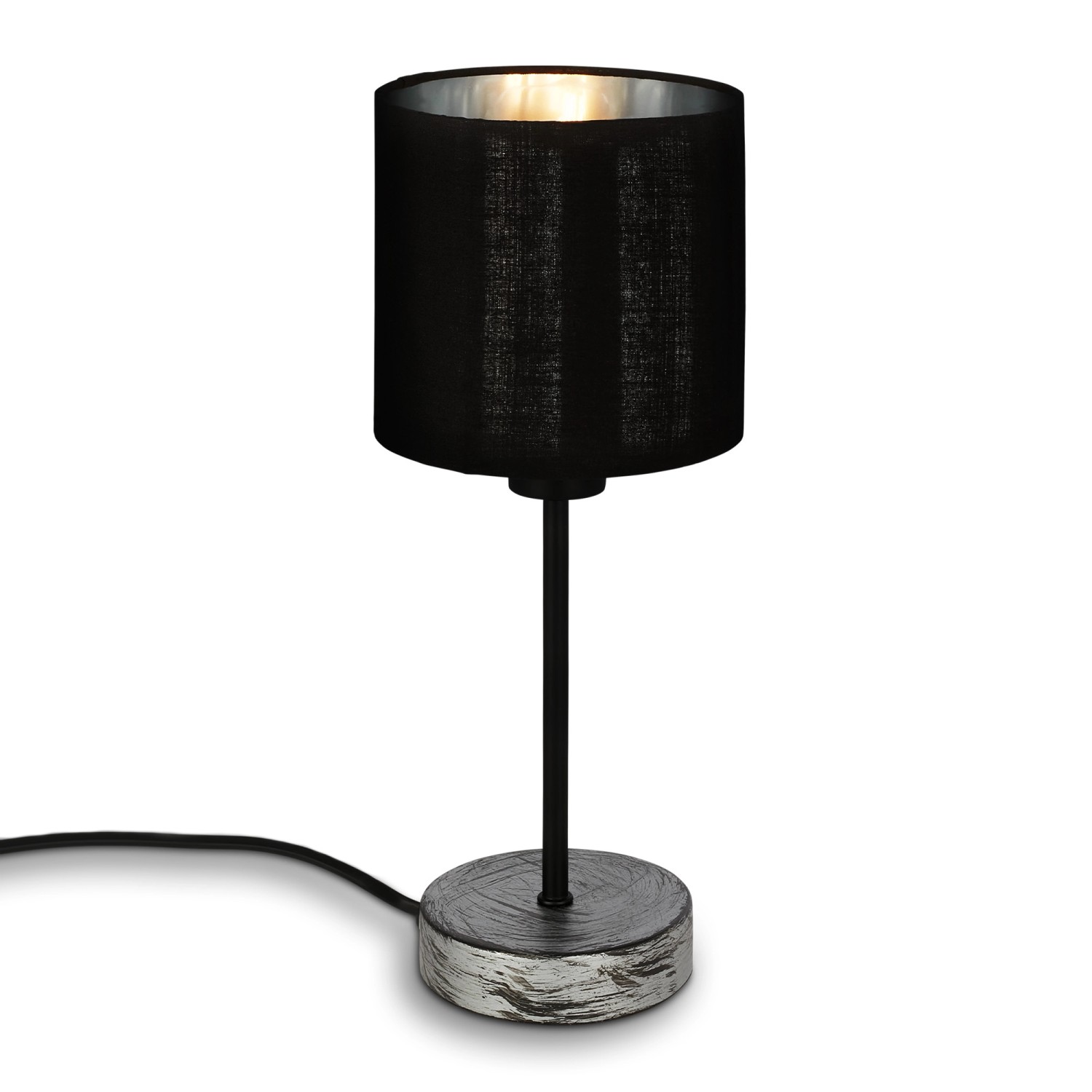 Briloner Tischlampe Fabric Kabelschalter Stoffschirm 28 cm Schwarz-Silber günstig online kaufen