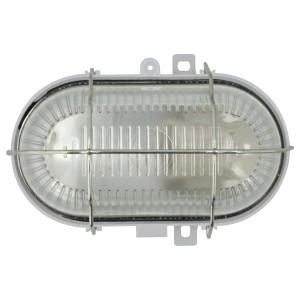 Graue e2 elektro LED-Ovalleuchte mit Drahtkorb, geeignet als Kellerleuchte.