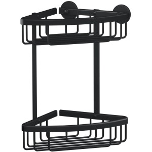 Tesa Aluxx Eckduschkorb, zweistöckig, schwarz matt, zur Aufbewahrung von Duschutensilien.