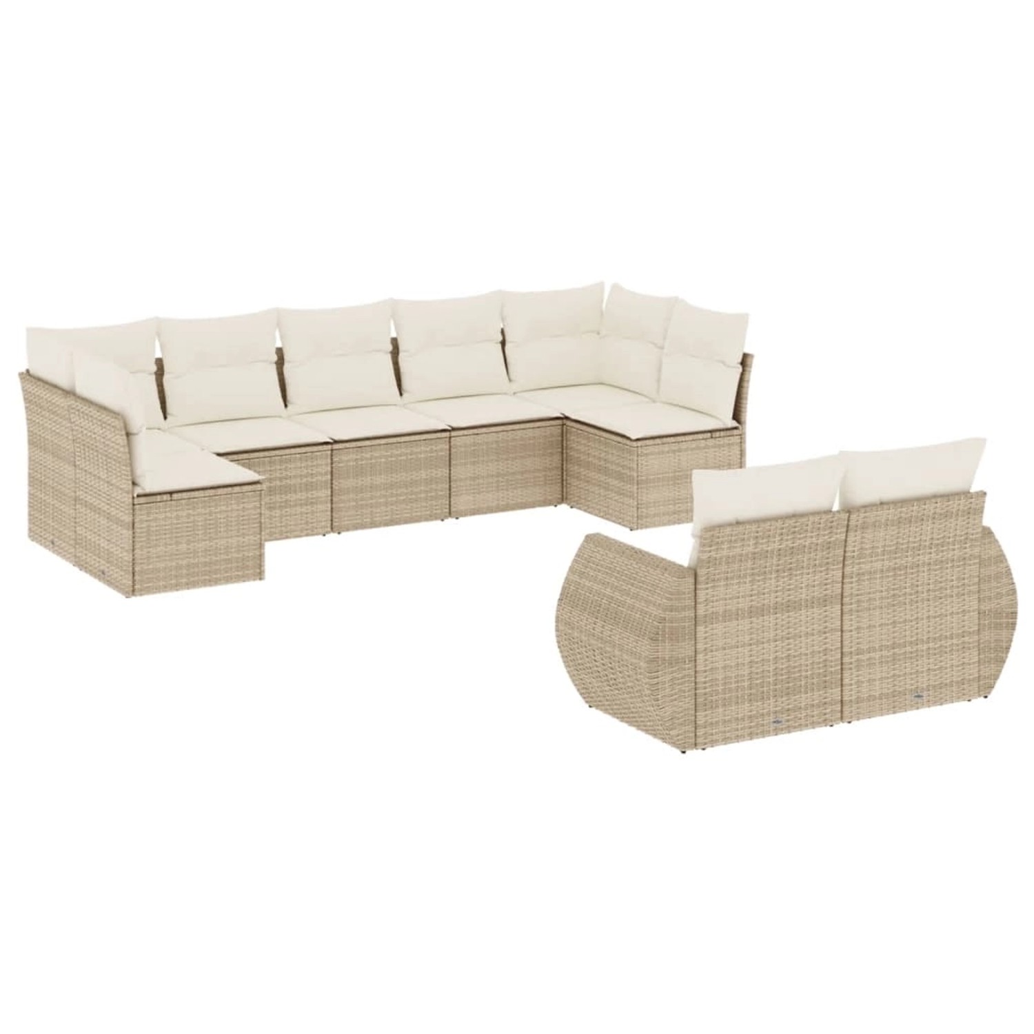 vidaXL 9-Tlg Garten-Sofagarnitur mit Kissen Beige Poly Rattan 3254155