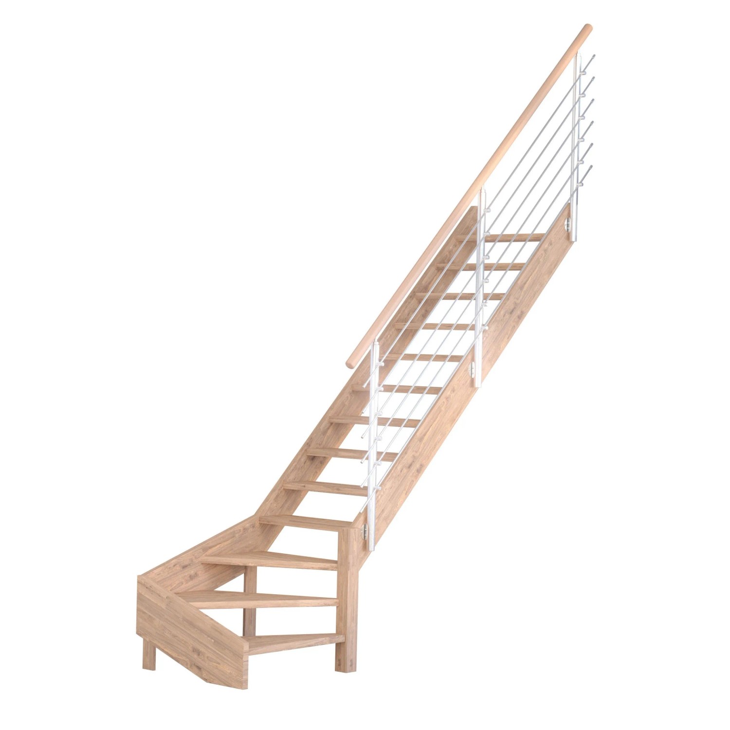 Treppe Mykonos Pro Eiche Gew. R 80 cm Holz-Edelstahl-Geländer Weiß FSC® günstig online kaufen