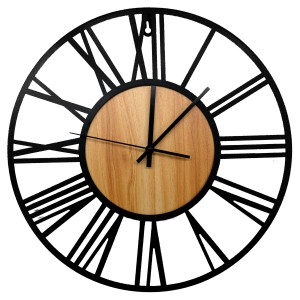 Wall-Art Wanduhr Modern Römische Zahlen Ø 40 cm Schwarz - Holzoptik