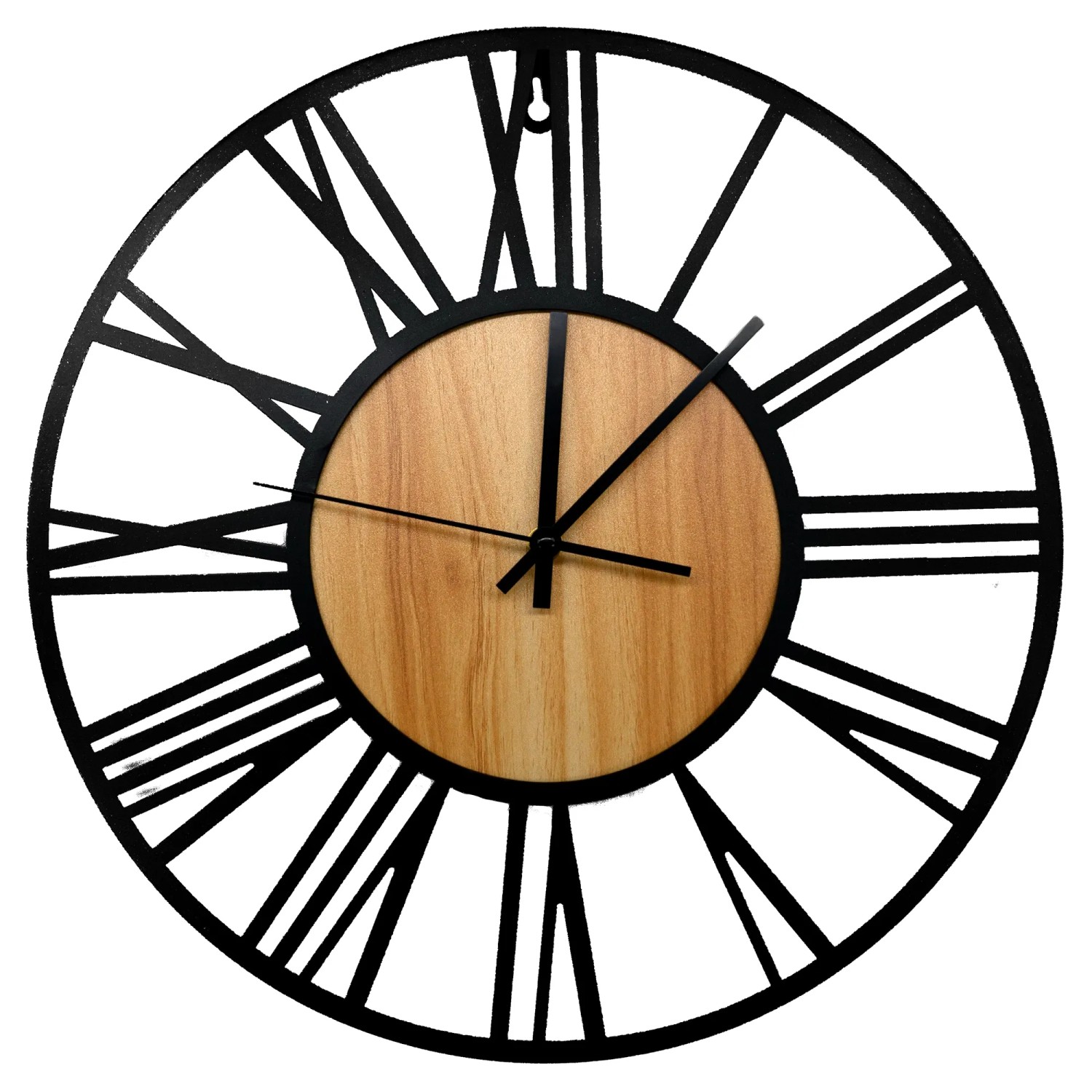 Wall-Art Wanduhr Modern Römische Zahlen Ø 40 cm Schwarz - Holzoptik