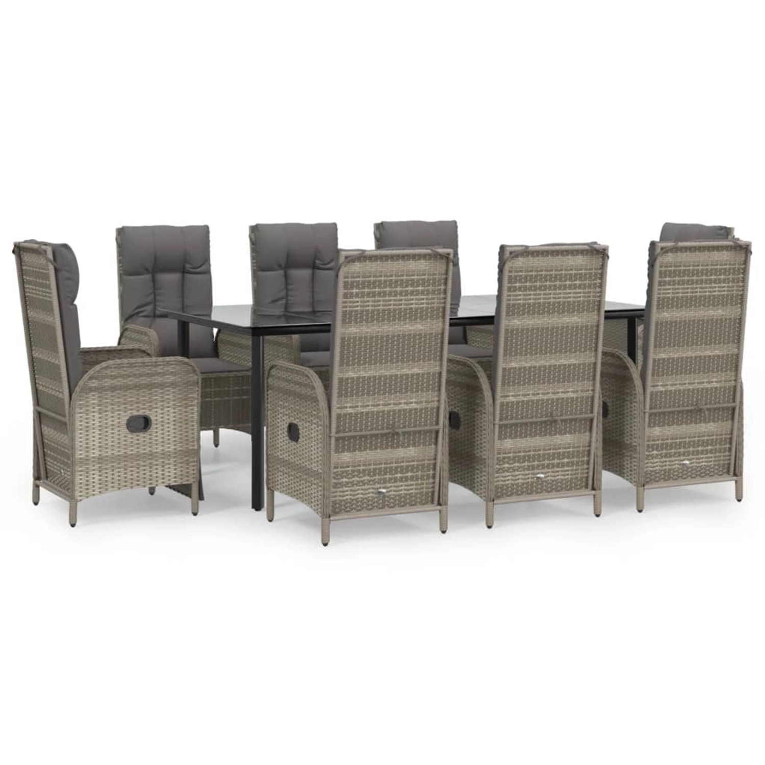 vidaXL 9-Tlg Garten-Essgruppe mit Kissen Schwarz und Grau Poly Rattan 3185206
