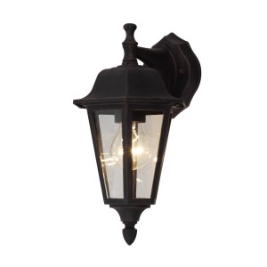 Braune Lindby Außenwandleuchte Lamina im Retro-Stil, spritzwassergeschützt und aus Aluminium.