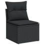 Schwarzes Mittelsofa aus Polyrattan mit Kissen, Teil der 11-tlg. vidaXL Garten-Sofagarnitur.