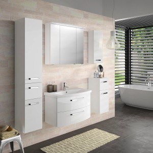 Pelipal Badmöbel-Set Serie 4010, 3-teilig, Weiß Hochglanz mit Waschbecken, Unterschrank und Spiegelschrank.