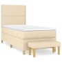 Cremefarbenes vidaXL Boxspringbett (100x200 cm) mit Matratze und Bank, Stoffbezug.