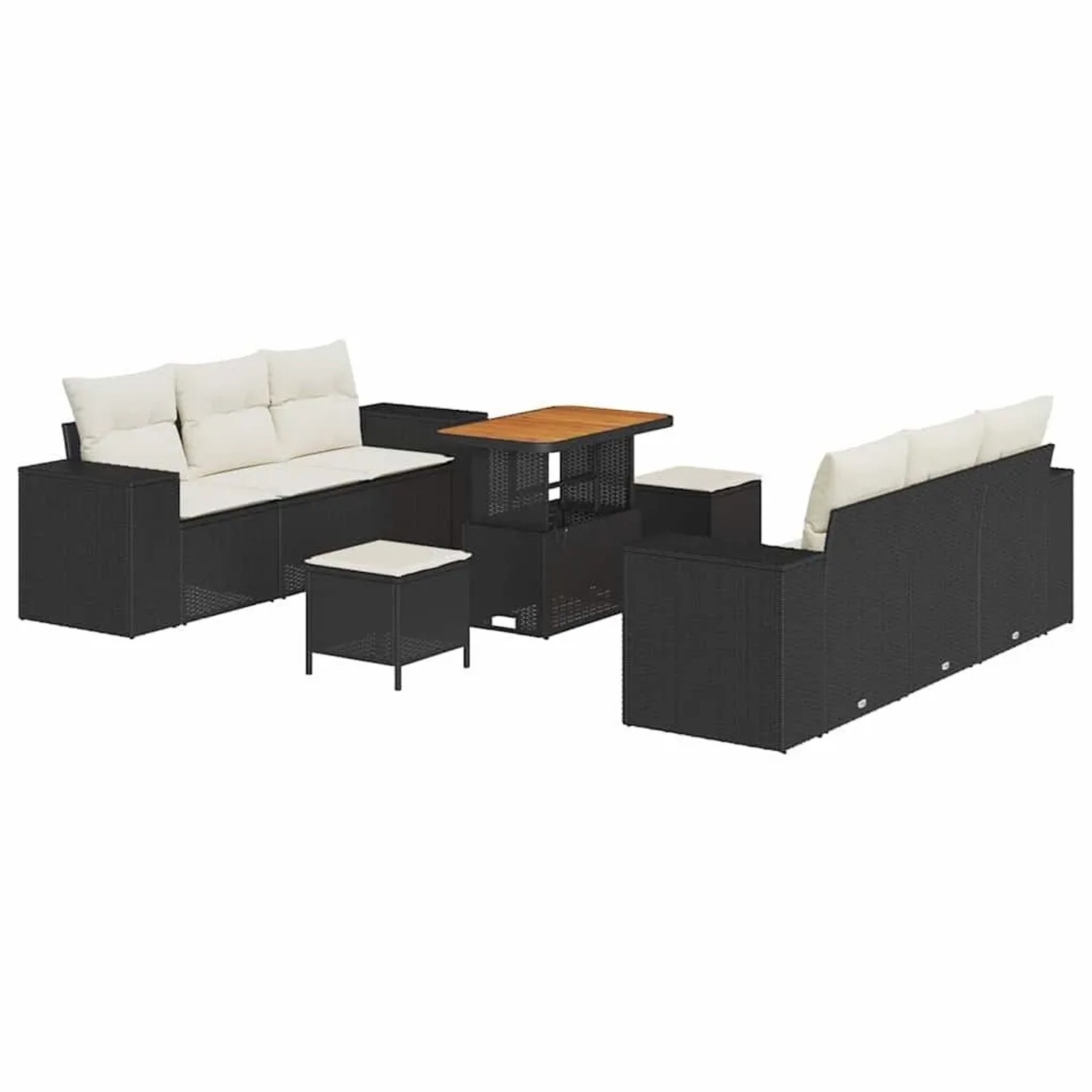 vidaXL Gartensofa-set mit Kissen 9-Tlg Schwarz und Creme Poly-Rattan 336391 günstig online kaufen