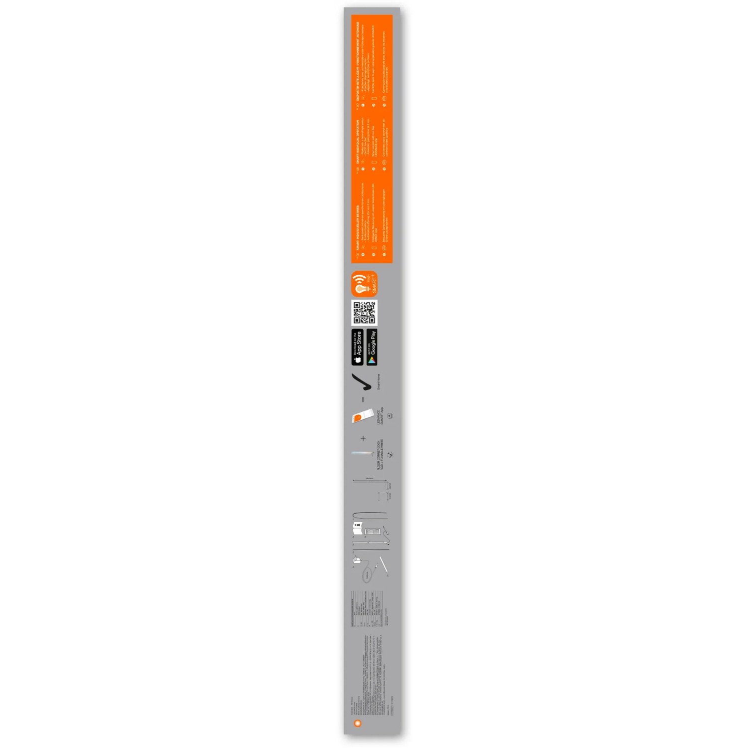 Verpackung der Ledvance Smart+ WiFi Stehleuchte Boden Ecke RGBTW Schwarz, 200 cm.