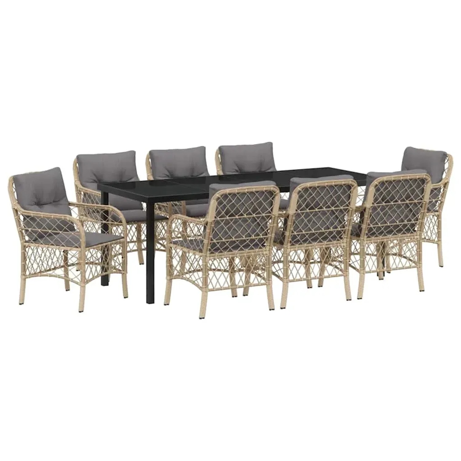 vidaXL Garten Essgruppe mit Kissen 9-Tlg Beige Poly Rattan 3380238