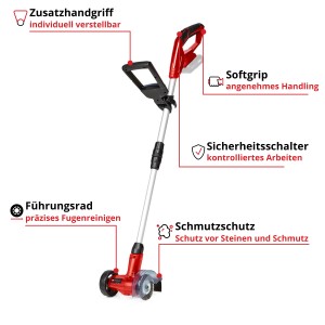 Einhell Akku-Fugenreiniger GC-CC 18 Li Solo: Fugenbürste mit Teleskopstiel und Führungsrad.