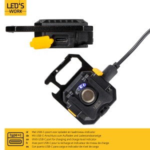 LED's Work Akku-Taschenlampe mit USB-C Ladeanschluss und Schlüsselanhänger.