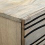 Detail Nachttisch vidaXL aus weiß-schwarzem Mangoholz: helle Maserung, schwarze Wellenstreifen auf der Schublade.