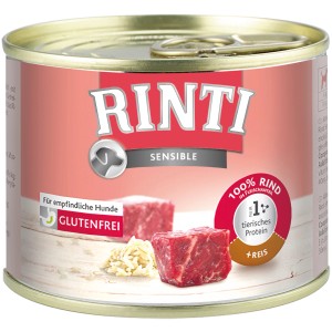 Rinti Sensible Hundenassfutter mit Rind und Reis in Dose. Glutenfrei, für sensible Hunde.