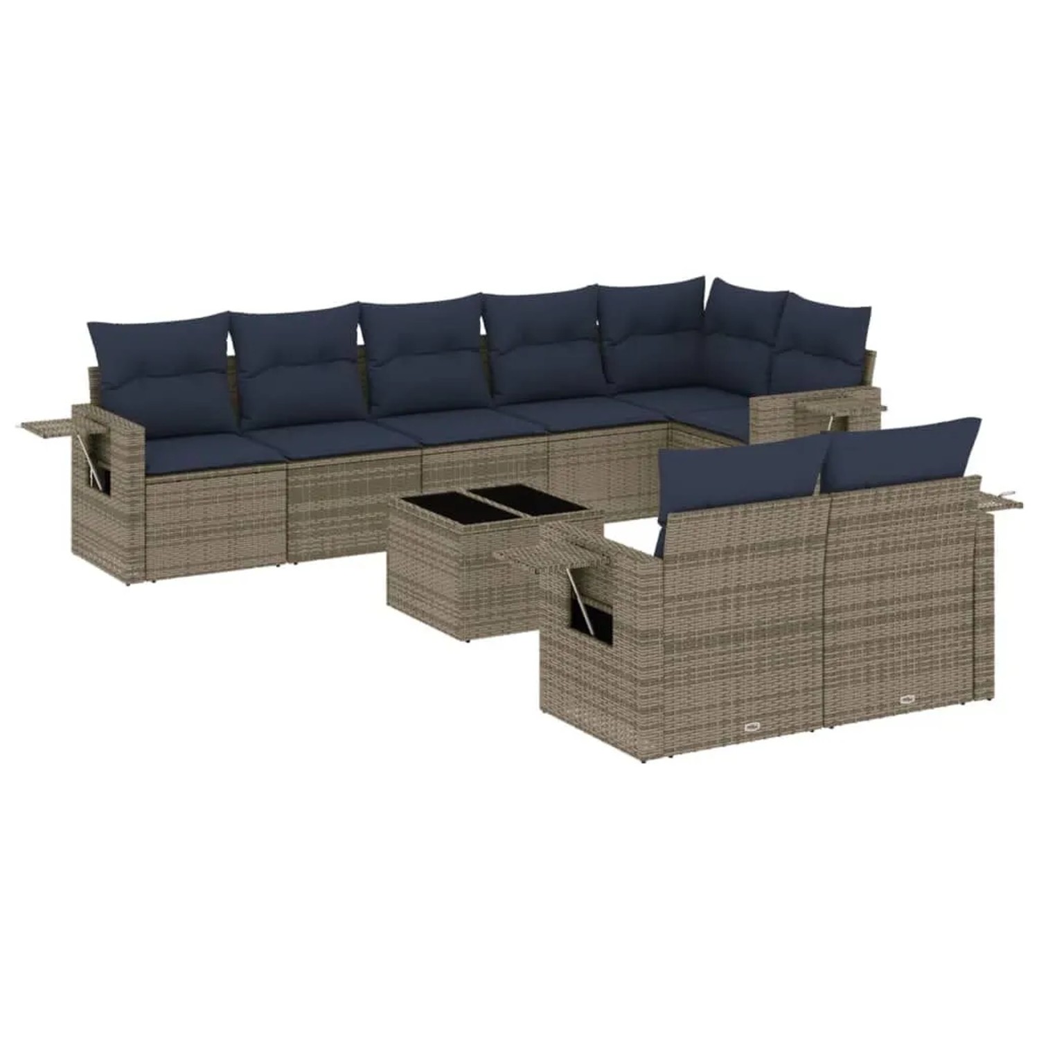 vidaXL 9-Tlg Gartensofa-Set mit Kissen Grau Polyrattan 3220430 günstig online kaufen