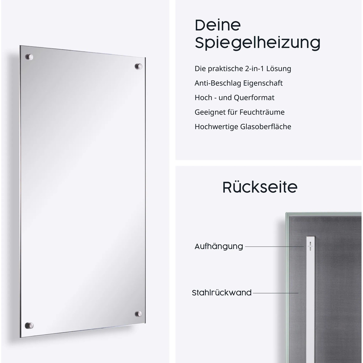 Könighaus Infrarotheizung Spiegel 600W: Spiegelheizung mit Anti-Beschlag-Funktion für Ihr Bad.