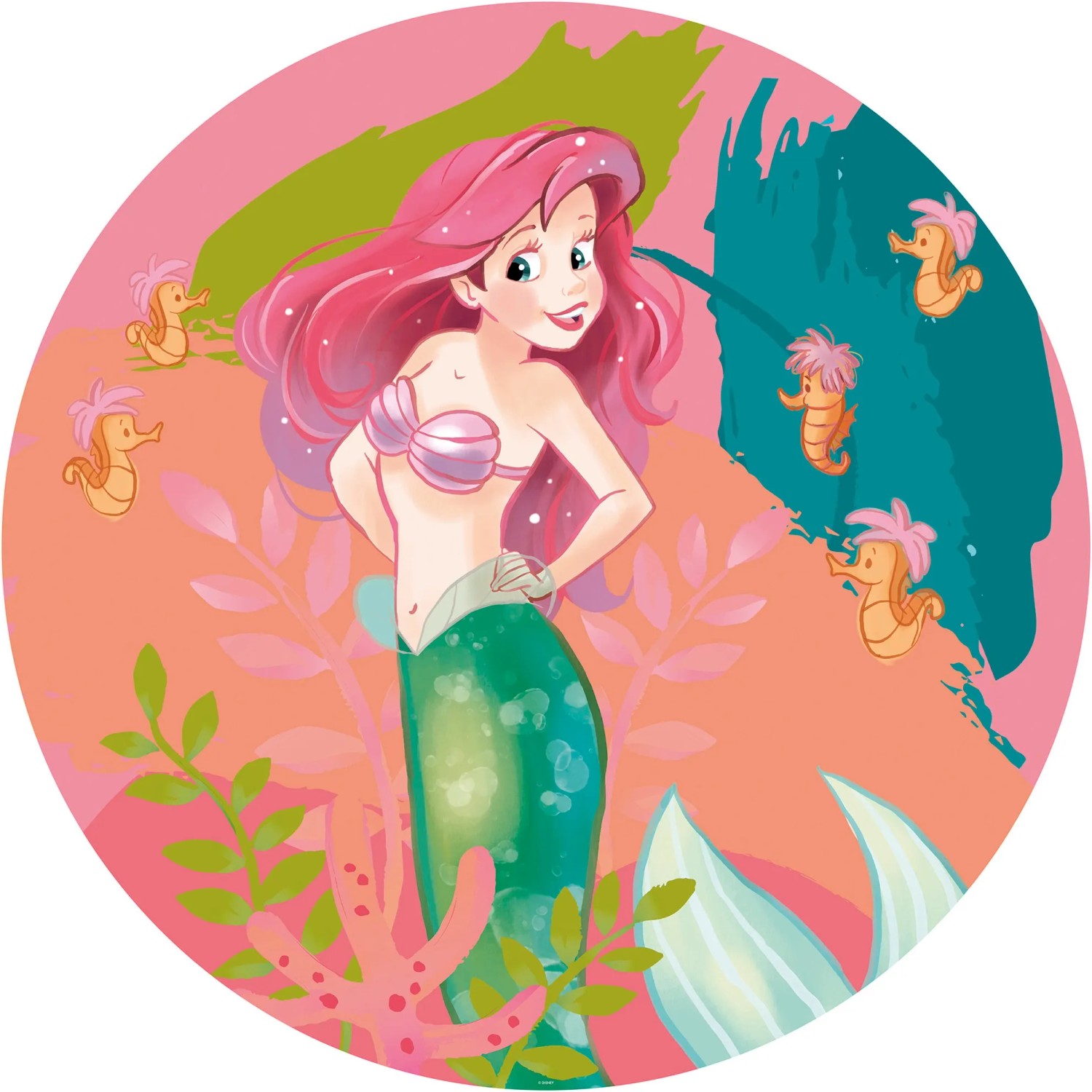 Komar Fototapete Ariel Happy Coral, glatt, bedruckt, Comic, Retro, mehrfarbig, BxH: 128x128 cm, glatt, bedruckt, selbstklebend
