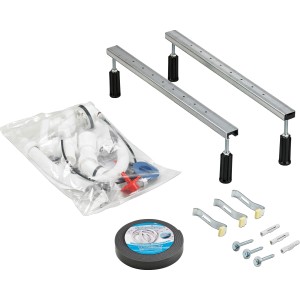 Ottofond Montage-Set für Acrylwannen: Badewannenfüße, Ablaufgarnitur, Schallschutzband und Befestigung.