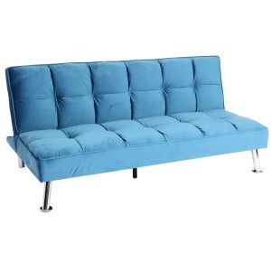 Blaues Samt Sofa MCW K21 mit Schlaffunktion und verstellbarer Rückenlehne.