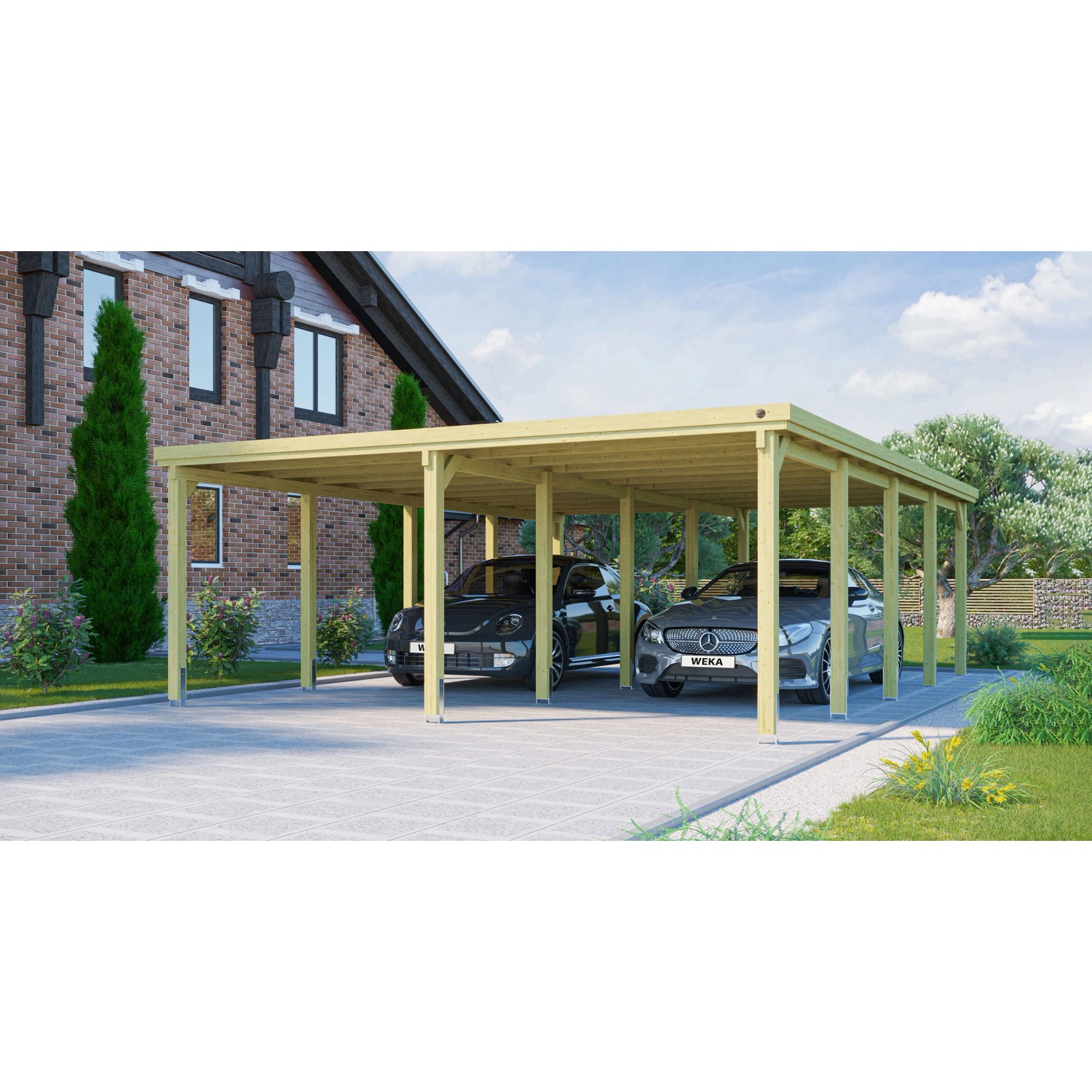 Weka Flachdach-Doppelcarport 618 Gr. 3 mit Trapezblech 603 cm x 802 cm