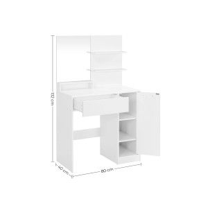 Weißer Vasagle Schminktisch mit Spiegel, Schublade, Schrank und Regalen, 40x80x132 cm.