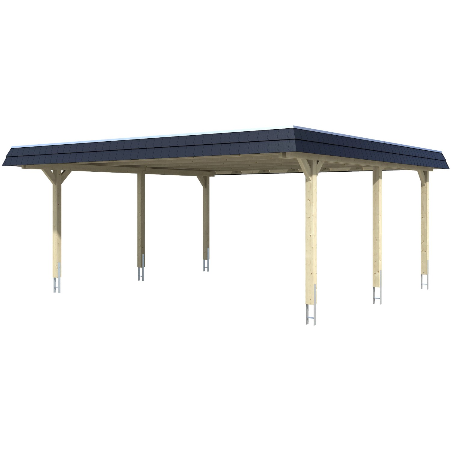 Skan Holz Doppelcarport Wendland Eiche hell 630 x 637 cm Alu-Dach Blende Schwarz