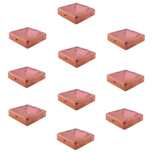 10er Set Holmwerk Pfostenkappen aus Kupfer, Pyramidenform, 71mm, für Zaunbau & Sichtschutz.