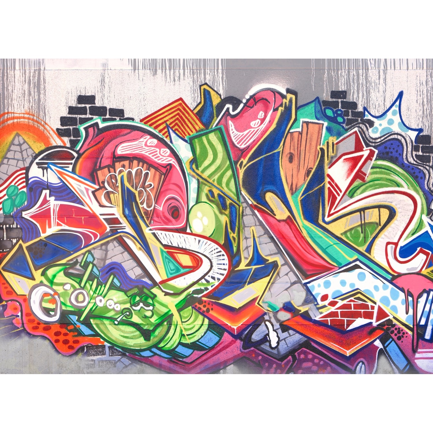 Fototapete Vliestapete Graffiti Bunt Grau Grün Rot Orange Blau 3,50x2,55 m FSC®