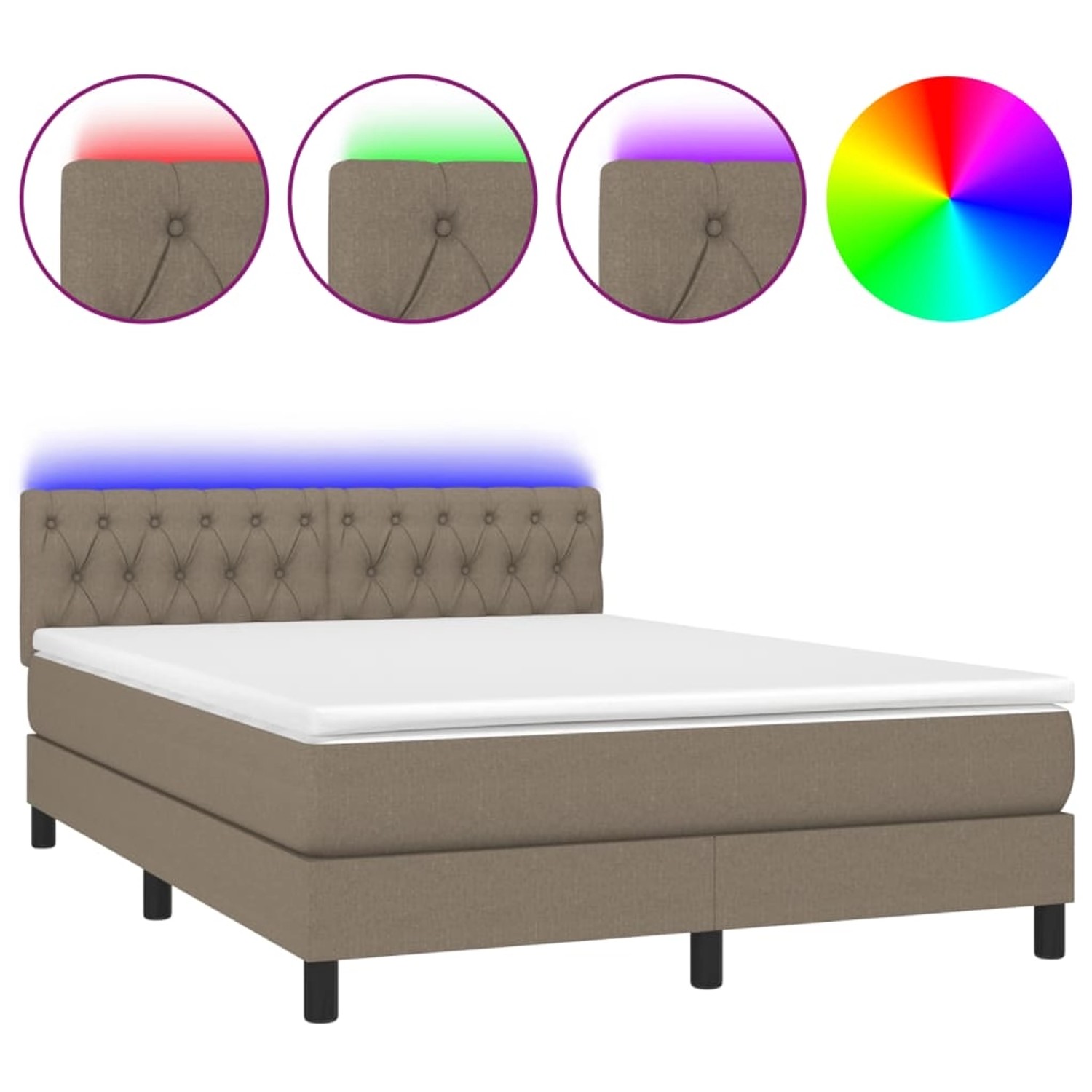 vidaXL Boxspringbett mit Matratze & LED Taupe 140x190 cm Stoff 3133393 günstig online kaufen