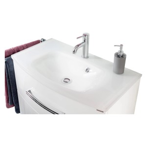 Fackelmann Glaswaschbecken Lugano, 80,5 cm, weiß, mit Armatur und Seifenspender.