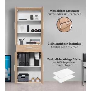 Mokebo Büroschrank in Braun mit Fächern und Schublade für Büro, Hauswirtschaftsraum und Abstellkammer.