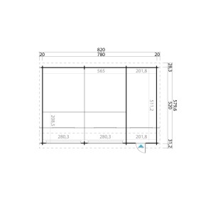 Grundriss der Lasita Garage Hawaii, 780x520 cm, mit Maßen. Ideal für Planung und Abmessungen.