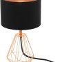 Eglo Tischleuchte Carlton 2: Schwarzer Textilschirm, kupferfarbener Drahtfuß. Design-Tischlampe für E14 Leuchtmittel.