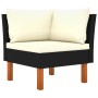 Schwarzes Rattan Ecksofa mit cremeweißen Kissen, Teil des vidaXL Garten-Lounge-Sets.