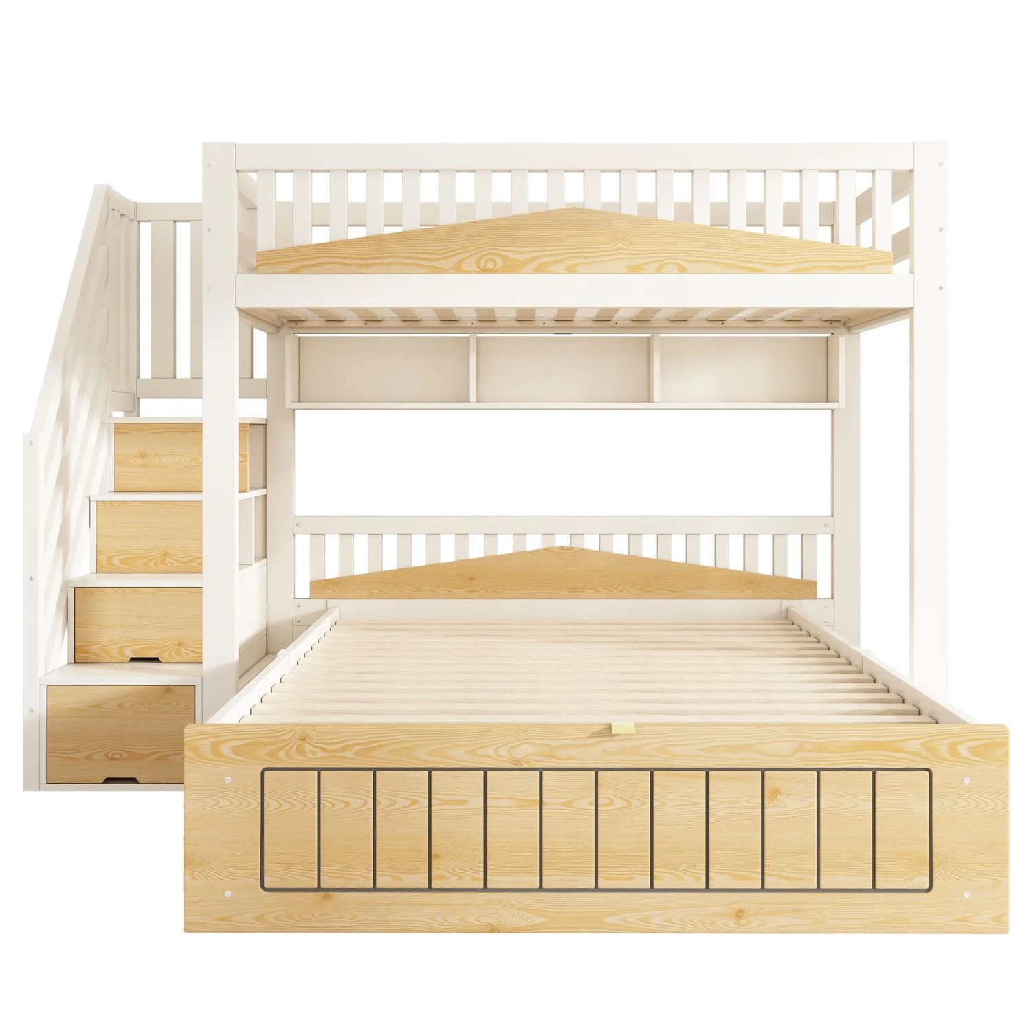 Merax Etagenbett 90x200+140x200cm Stauraum Weiß Natur