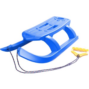 Blauer Ondis24 Kinderschlitten Rennrodel Bob Arrow mit Metallkufen und Zugseil.