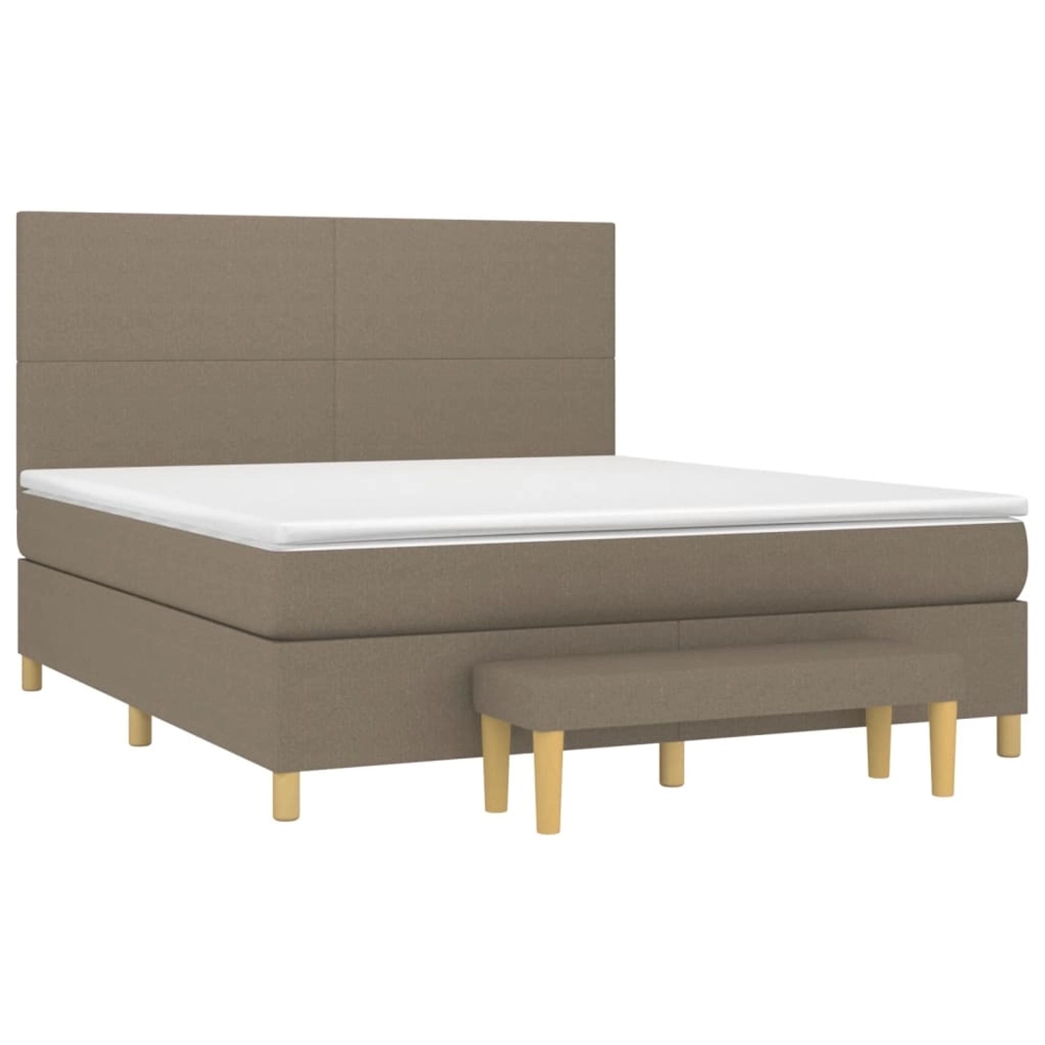 Boxspringbett Taupe 180x200 cm mit Matratze und Bank, Stoffbezug.