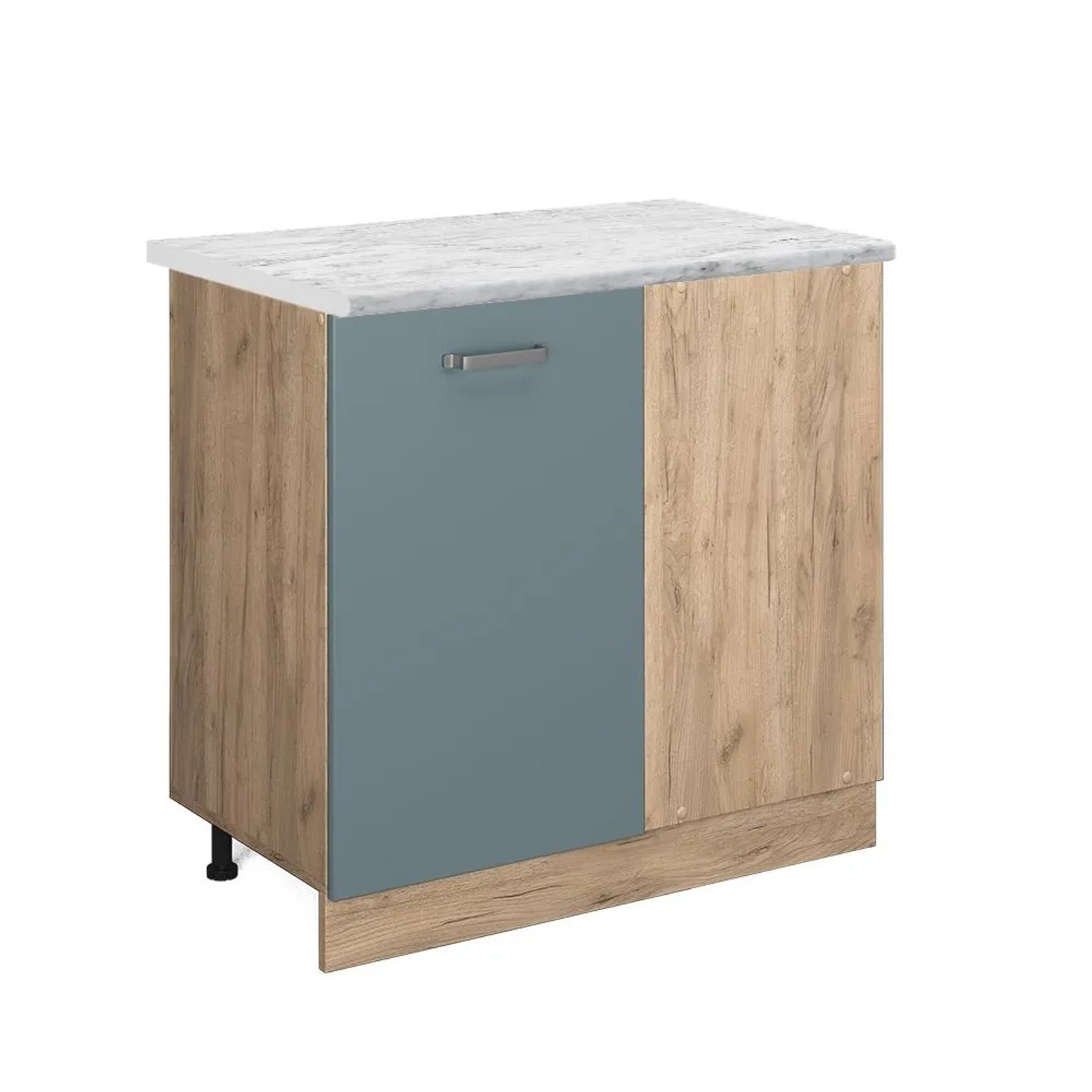 Vicco Eckschrank R-Line Küchen Eckschrank Blau-Grau Goldkraft Eiche 86 cm AP Marmor