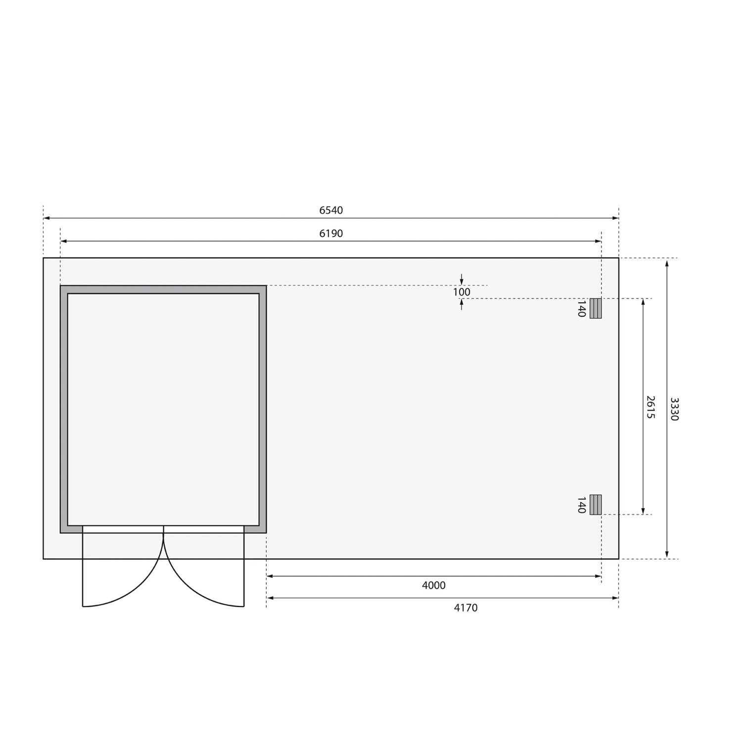 Grundriss Karibu Holz-Gartenhaus Ängelholm: 220x280cm, Pultdach, unbehandelt.