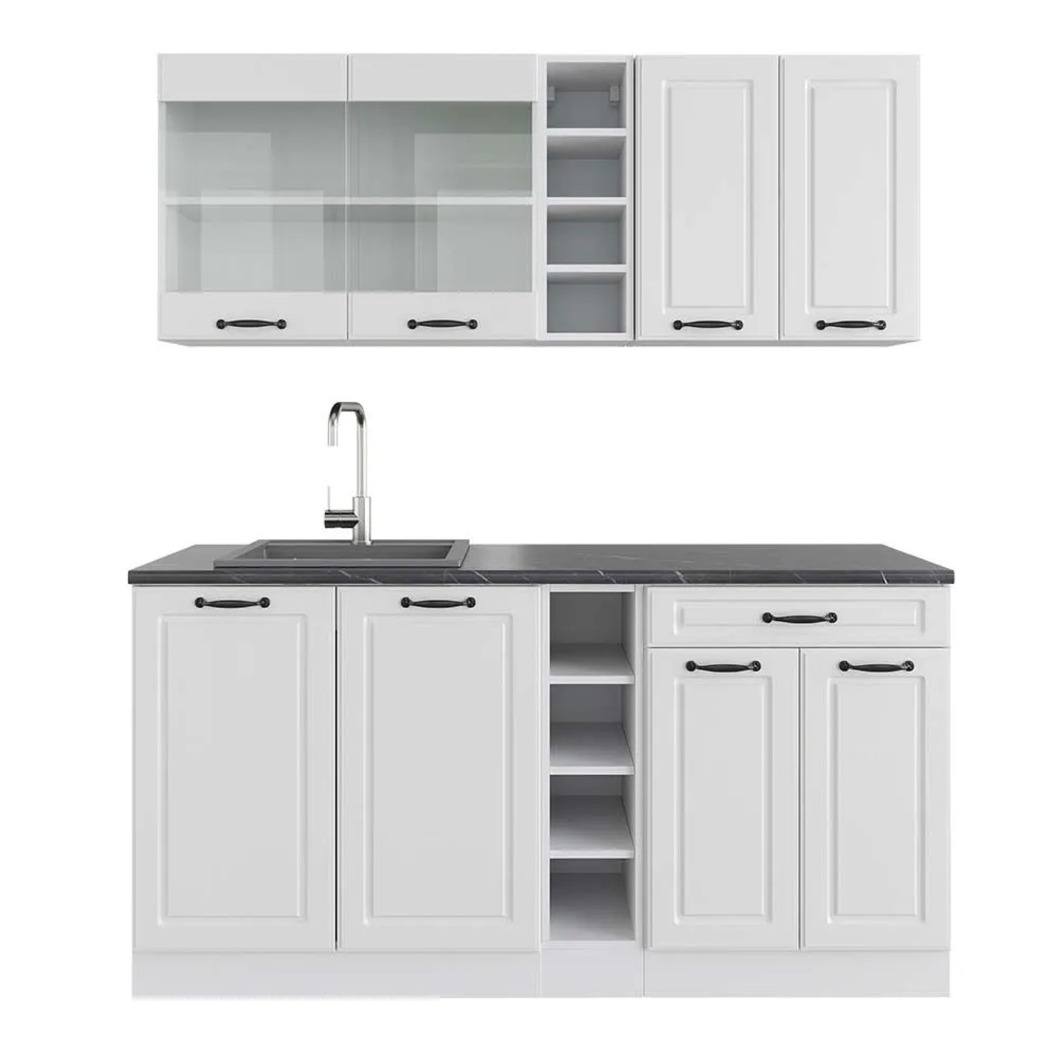 Vicco R-Line Singleküche Weiß Landhaus Weiß 160 cm AP Anthrazit ohne E-Geräte