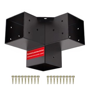 SOTECH 3-Wege Eckverbinder 100x100 mm, schwarz pulverbeschichteter Stahl, verzinkt, inkl. Schrauben. Ideal für Holz.
