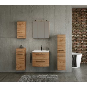 Held Möbel Waschtisch-Set Florenz, 60 cm, Wotaneiche, mit Spiegelschrank und Unterschrank.