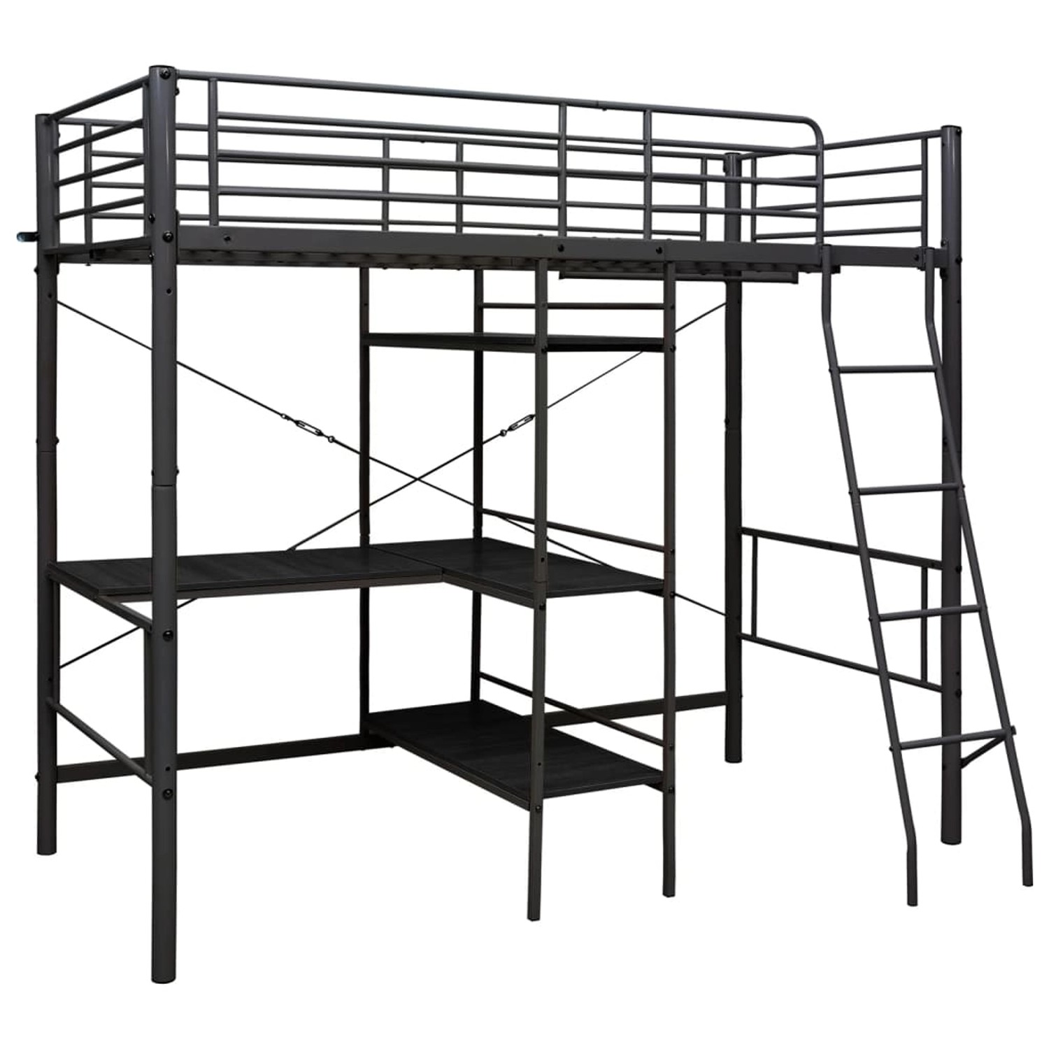 vidaXL Etagenbett mit Tischrahmen Schwarz Metall 90x200 cm621527